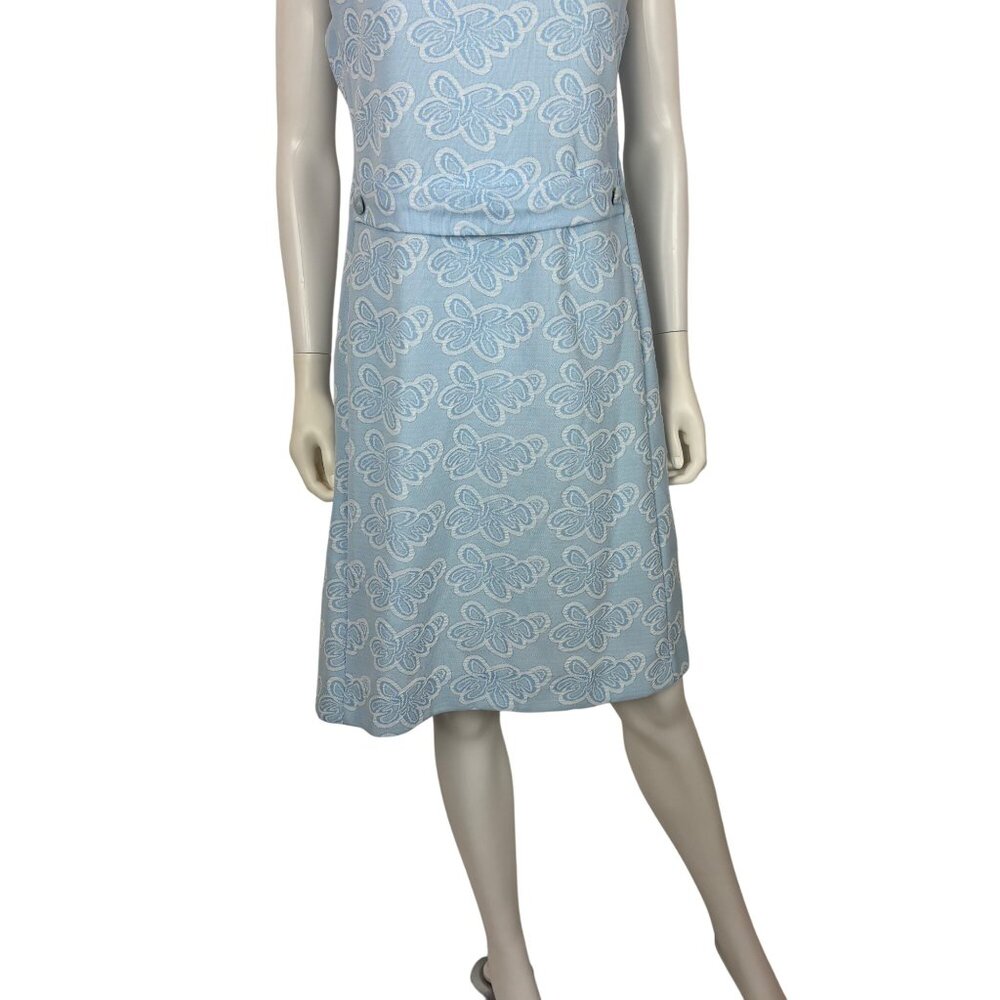 Vintage 60s Sheath Dress Womens Small Ice Blue Patterned Polyester Knee Length - Picture 7 of 11